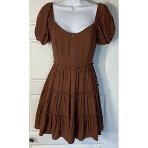 Trixxi Brown Tiered Boho Peasant Party On/ Off Shoulder Mini Dress S